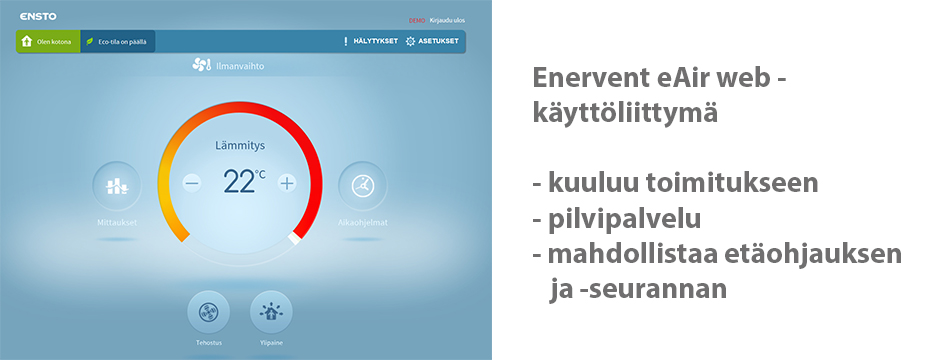 Enervent eAir Web -käyttöliittymä