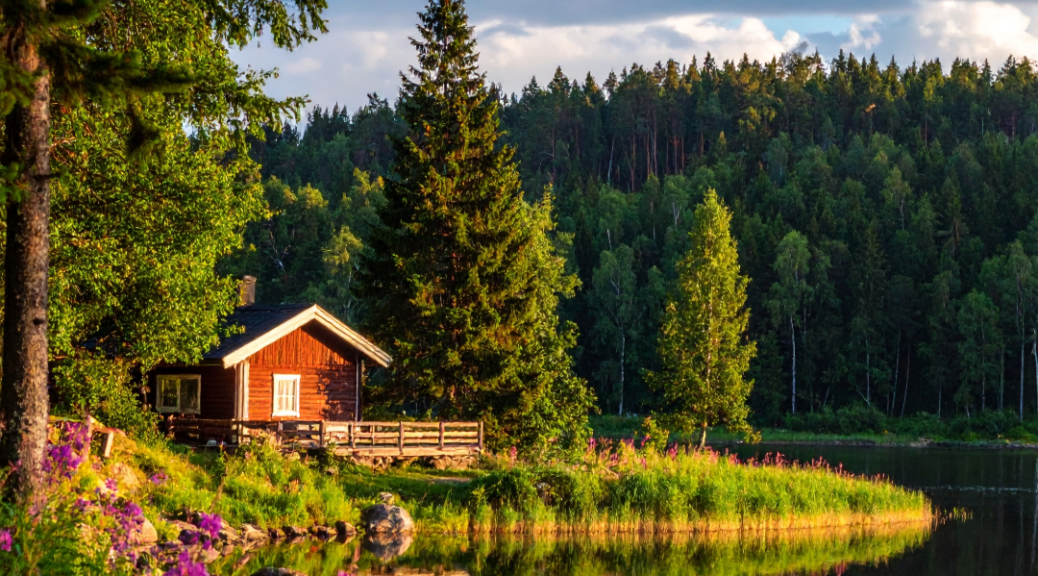 red house by a lake in Finland